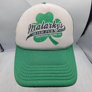 Malarkys Irish Pub Newport Beach California White Green Trucker Hat Casual